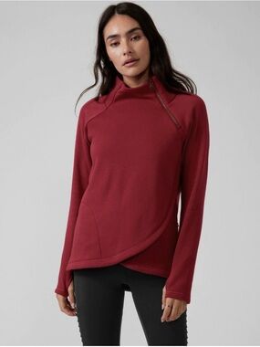 Athleta Cozy Karma Asym Pullover, Decadent Red Size Large